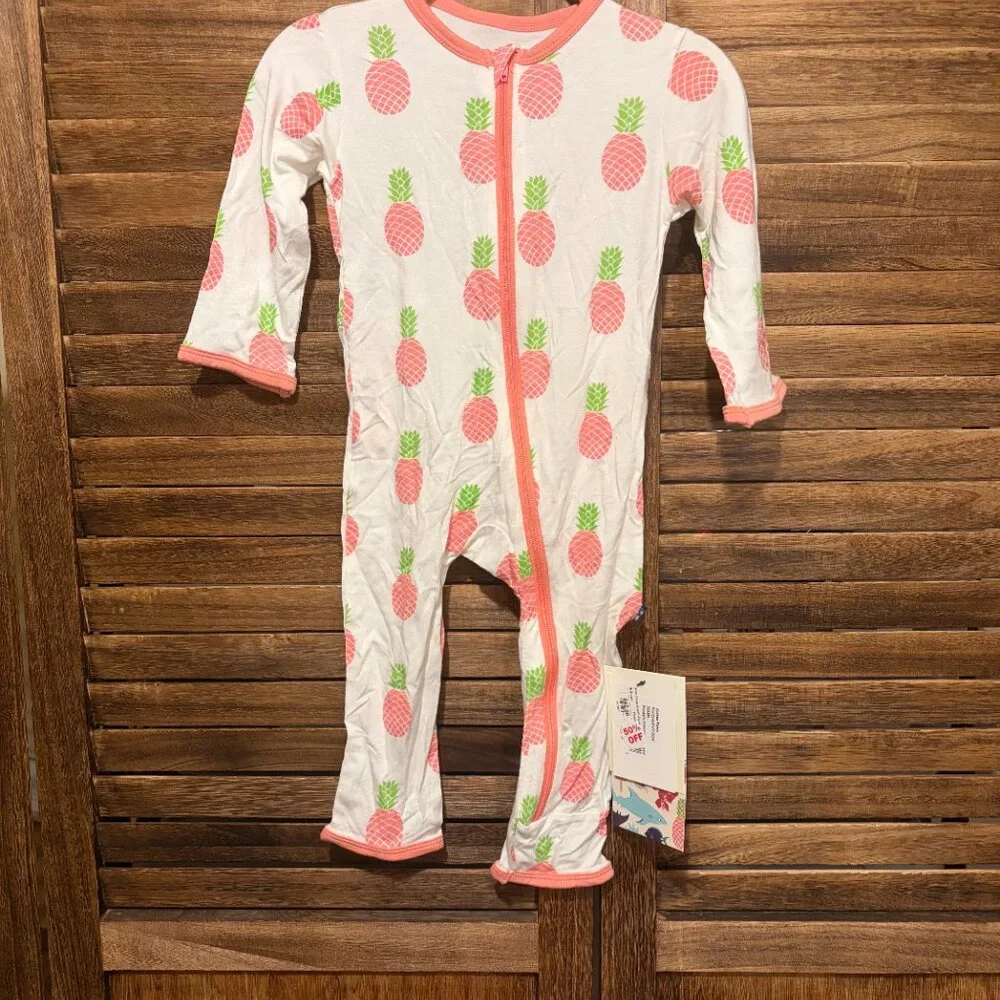 Kickee Pants Kids Long Sleeve Coverall with Zipper Pineapple Pink